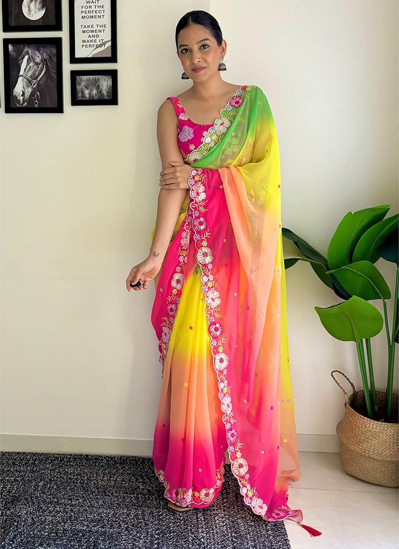 Multicolor Faux Georgette Sequins And Embroidered Thread Work Saree After Six Wear-SASACZ1184