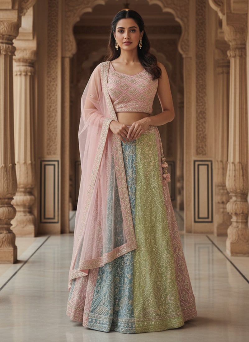 Multicolor Faux Georgette Sequins Embroidered Festive Lehenga Choli Wedding Wear