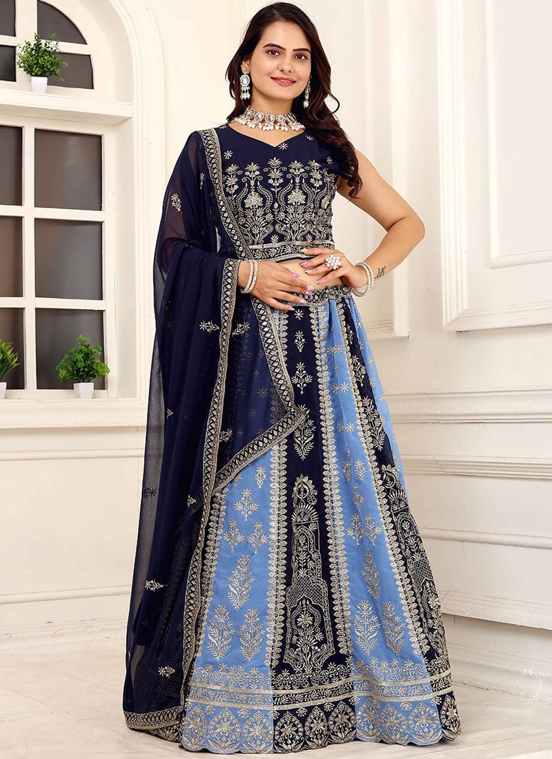 Multicolor Faux Georgette Zari Embroidered Sequins Beautiful Lehenga Festive Wear-GHSRK192524