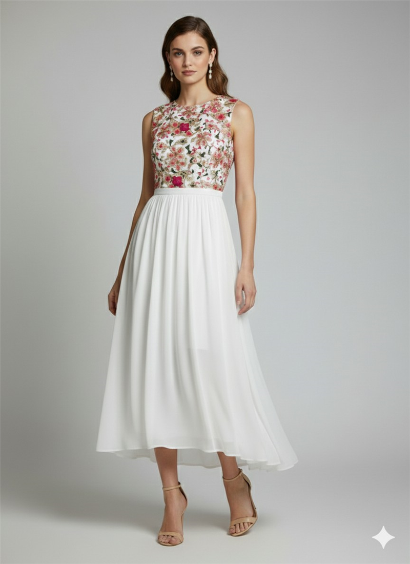 Multicolor Floral Faux Georgette Midi Dress  After Six Wear