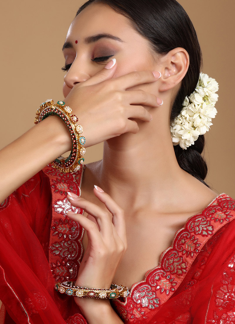 Multicolor Gold Plated Hand Crafted Meenakari And Pearl Work Elegant Kada Wedding Wear