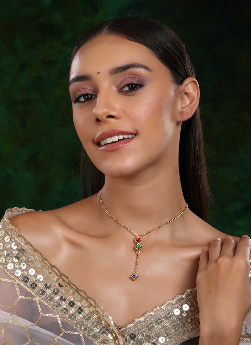 Multicolor Gold Plated Kundan And Meenakari Work Necklace  After Six Wear
