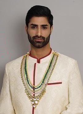 Multicolor Gold Plated Kundan And Pearl Meenakari Long Necklace For Men