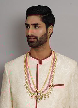 Multicolor Gold Plated Kundan And Pearl Meenakari Long Necklace For Men