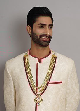 Multicolor Gold Plated Kundan And Pearl Meenakari Long Necklace For Men