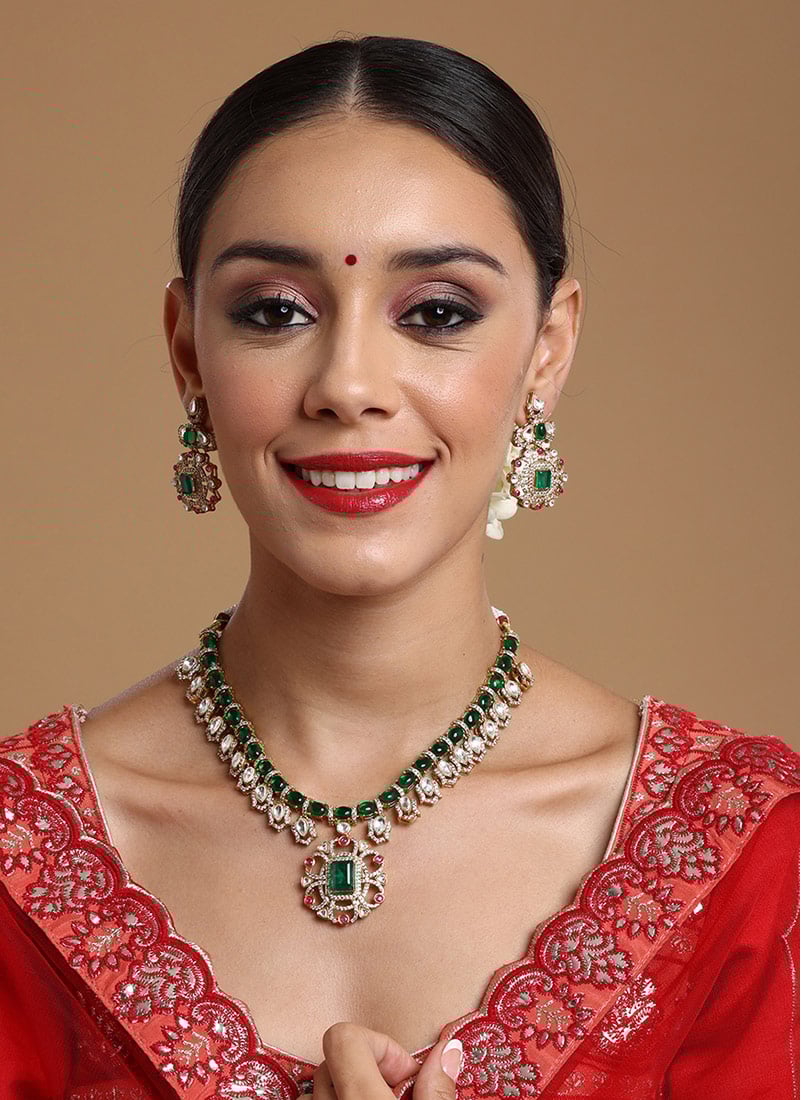 Multicolor Gold Plated Kundan And Stone Work Necklace Wedding Wear-JYHRRSEP2463