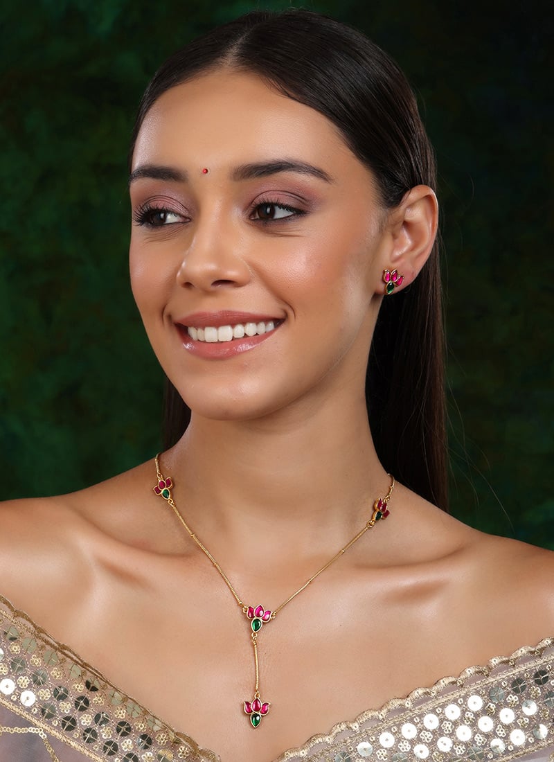 Multicolor Gold Plated Kundan Studded Stunning Necklace After Six Wear