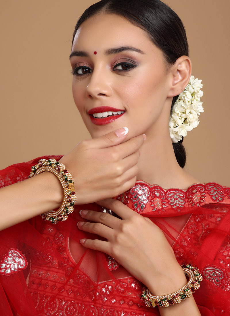 Multicolor Gold Plated Meenakari With Beads Hand Crafted Kada Wedding Wear