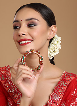 Multicolor Golden Plated Hand Crafted Pearl Work Rajwada Kada