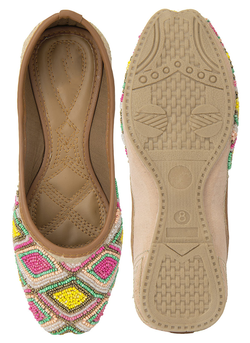 Multicolor Hand Embroidered With Beads Work Juti