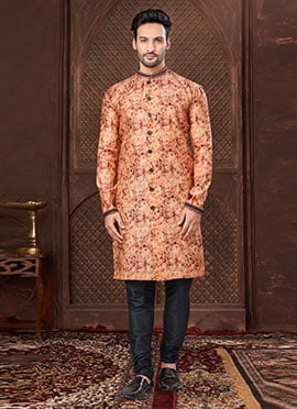 Multicolor Jacquard Silk Embroidered Digital Print Kurta Pyjama