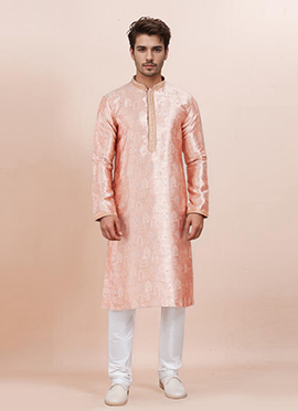Multicolor Jacquard Silk Kuta Pyjama For Men