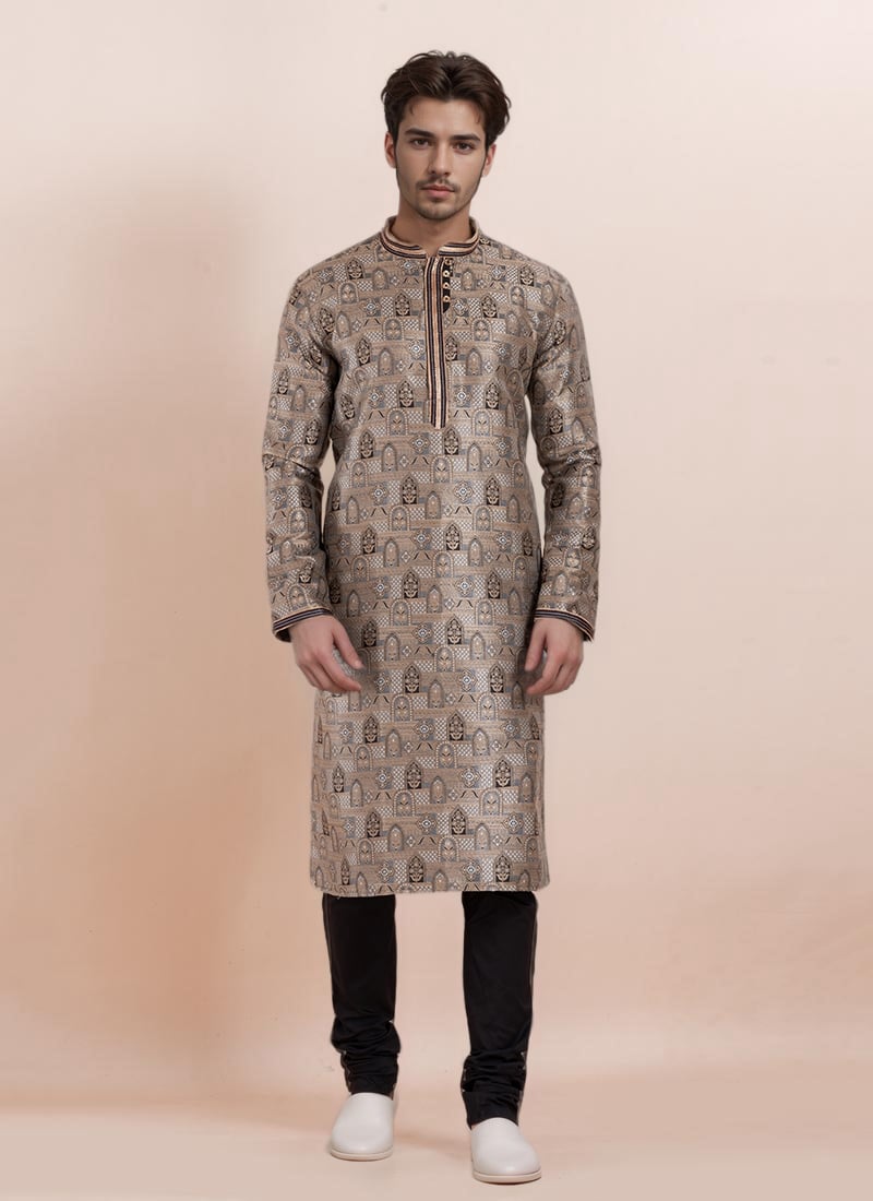 Multicolor Jacquard Silk Kuta Pyjama For Men Festive Wear