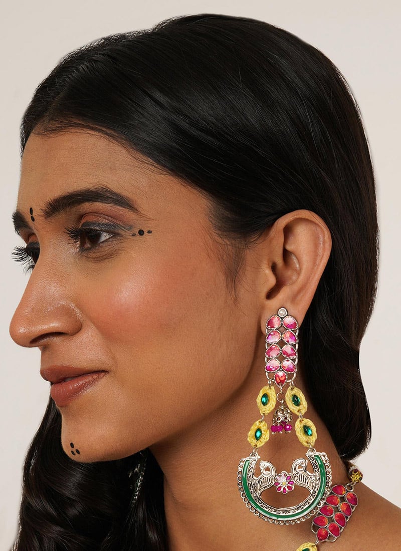 Multicolor Kundan And Beads Danglers Festive Wear