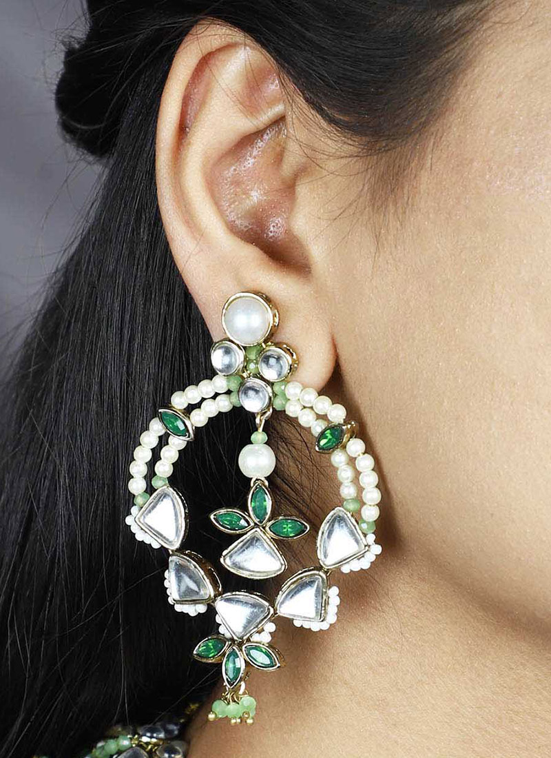 Multicolor Kundan And Beads Danglers Festive Wear