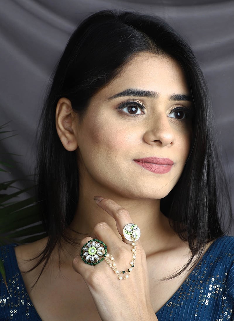 Multicolor Kundan And Beads Work Ring Festive Wear