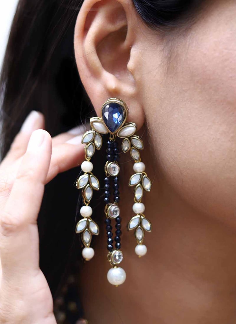 Multicolor Kundan And Moti Danglers Festive Wear