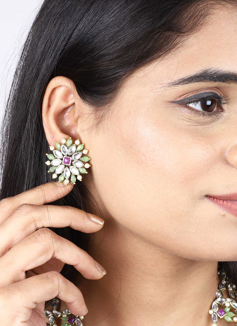 Multicolor Kundan And Moti Studs Festive Wear