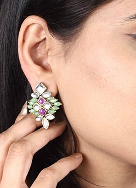 Multicolor Kundan And Moti Studs