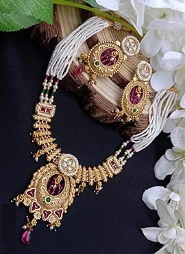 Multicolor Kundan Beads Pearl Alluring Necklace Set