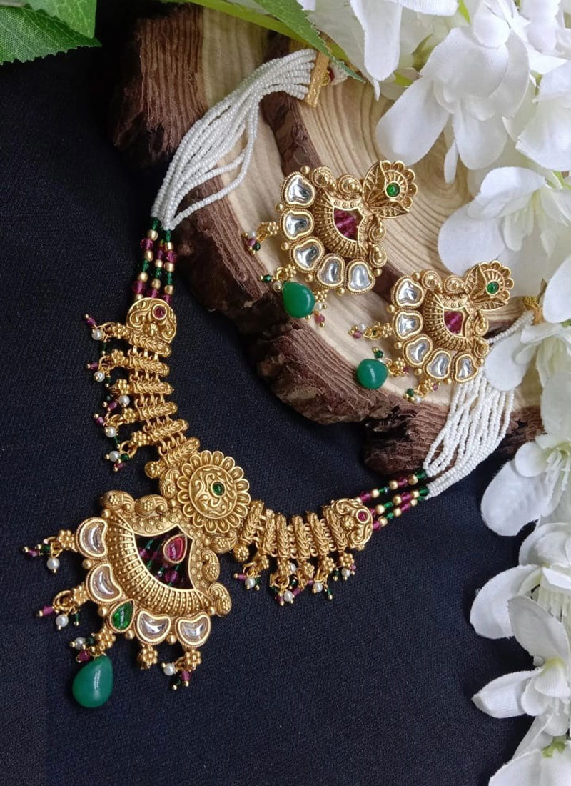 Multicolor Kundan Beads Pearl Divine Necklace Set Wedding Wear