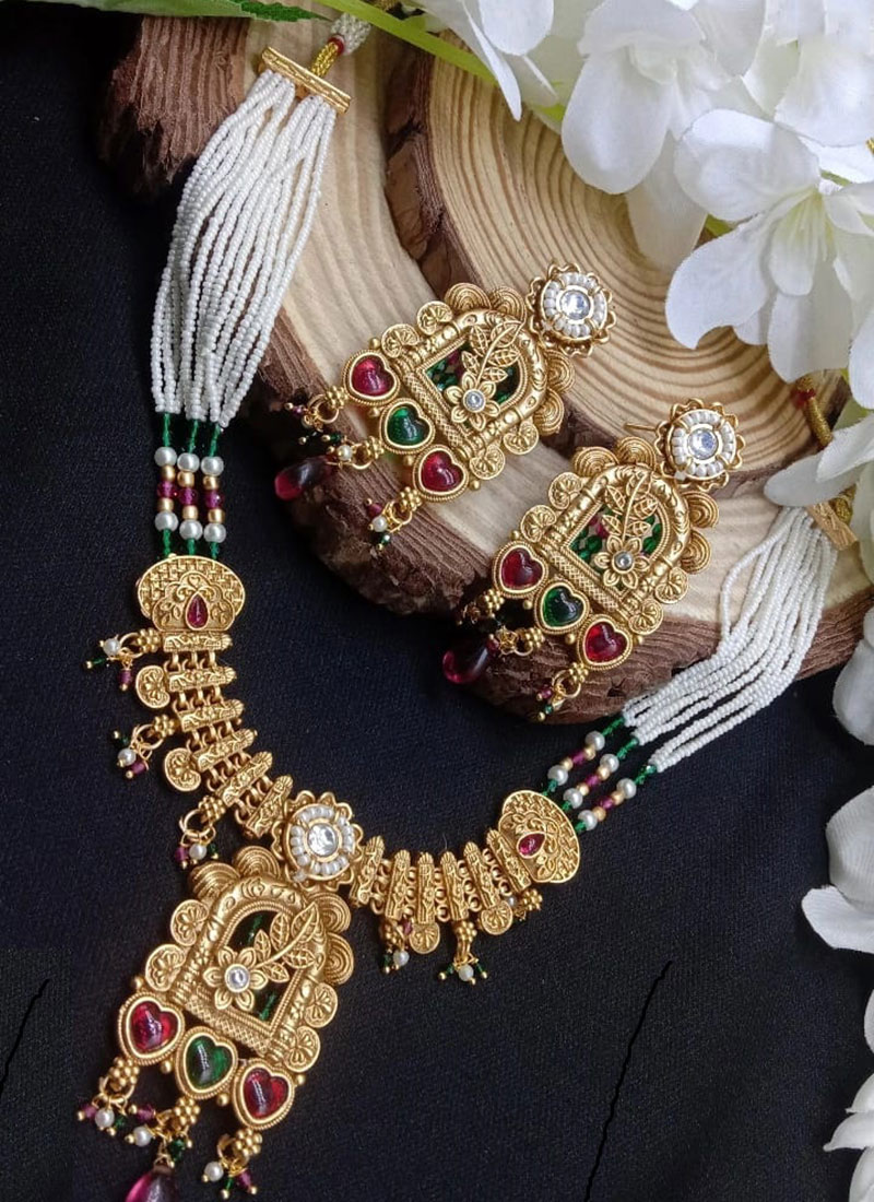 Multicolor Kundan Beads Pearl Necklace Set Wedding Wear
