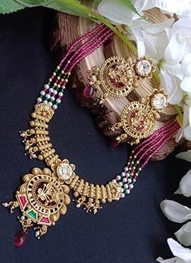 Multicolor Kundan Beads Pearl Necklace Set