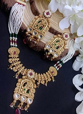Multicolor Kundan Beads Pearl Statement Necklace Set
