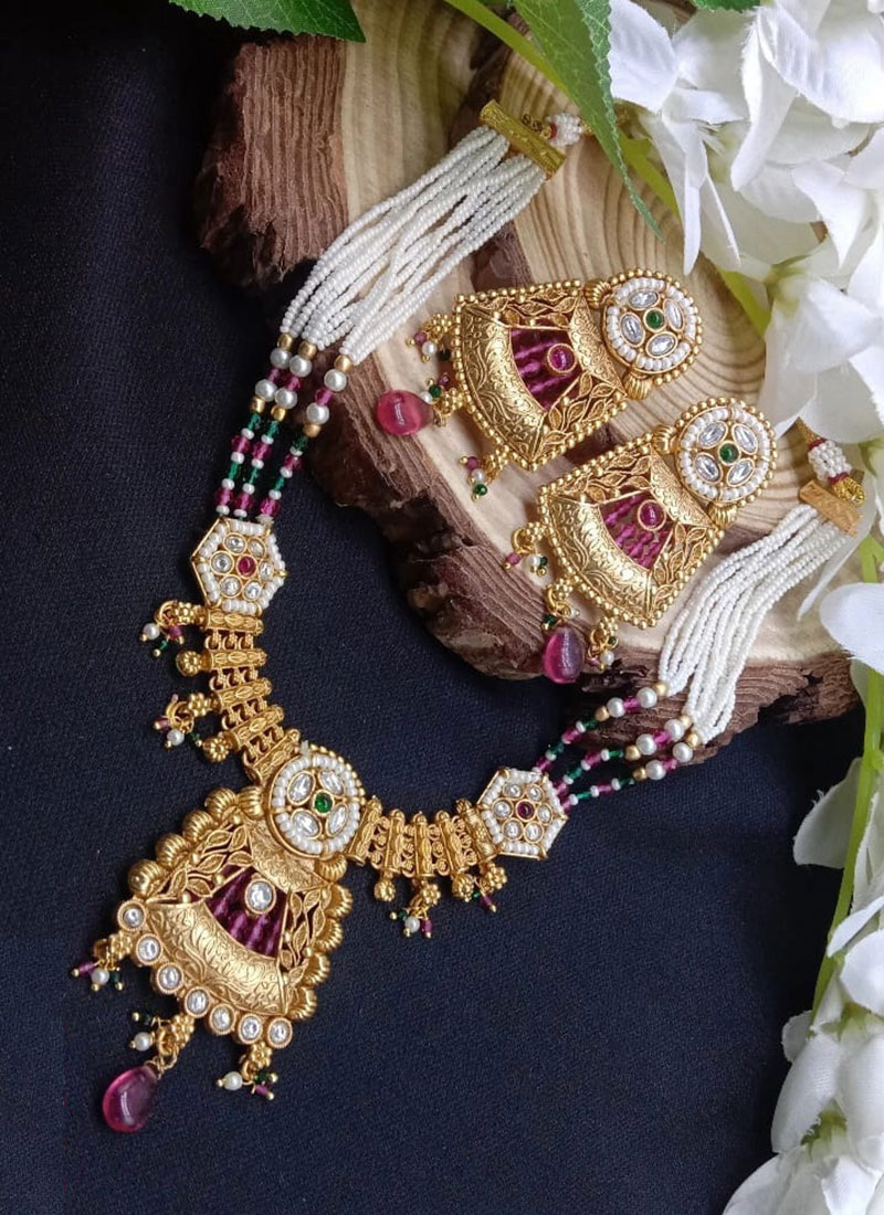 Multicolor Kundan Beads Pearl Timeless Necklace Set Wedding Wear