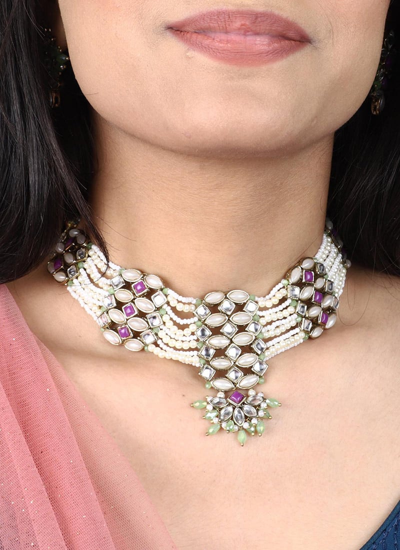 Multicolor Kundan With Moti And Beads Choker Festive Wear