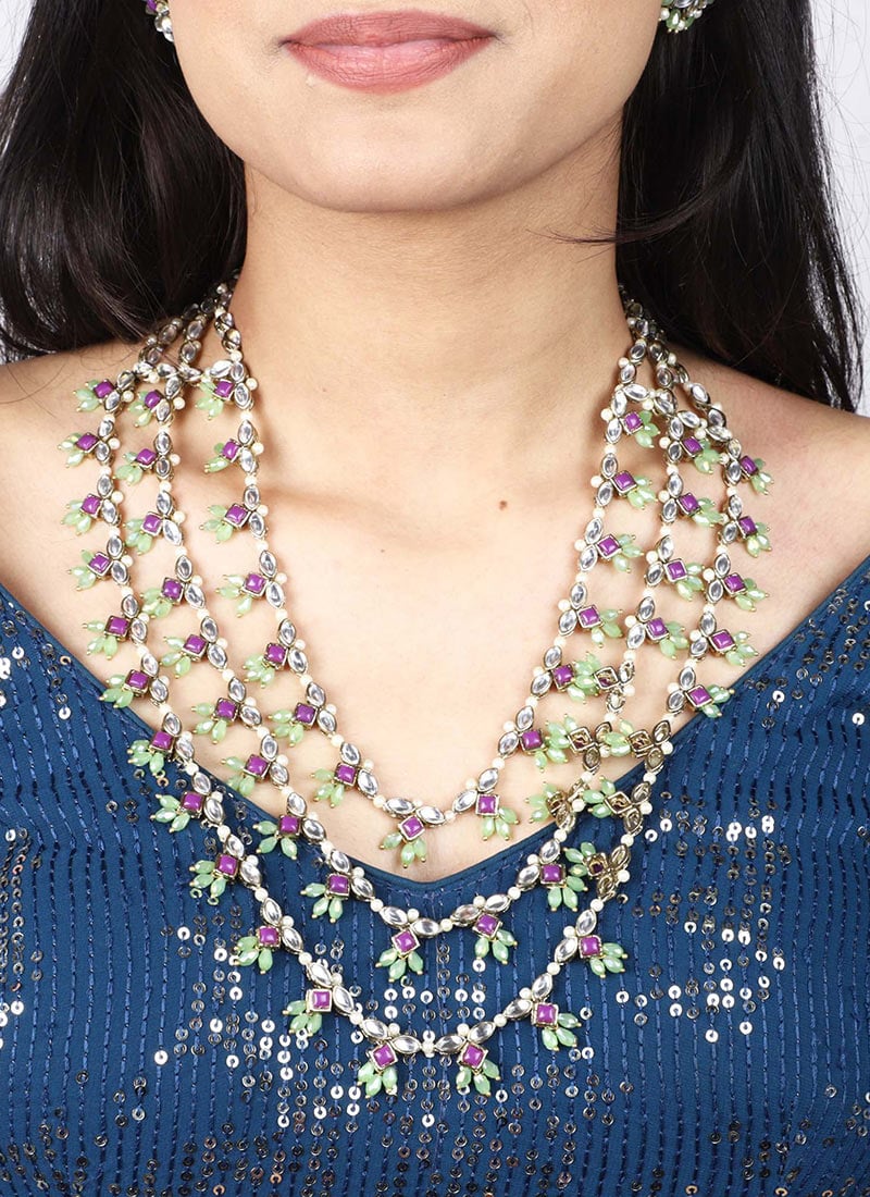 Multicolor Kundan With Moti Necklace