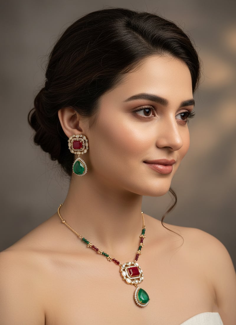 Multicolor Kundan With Stone And Beads Work Necklace Set Wedding Wear