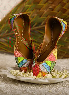 Multicolor Leather Sequins With Cutdana Work Juti