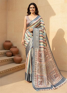 Multicolor Linen printed Saree