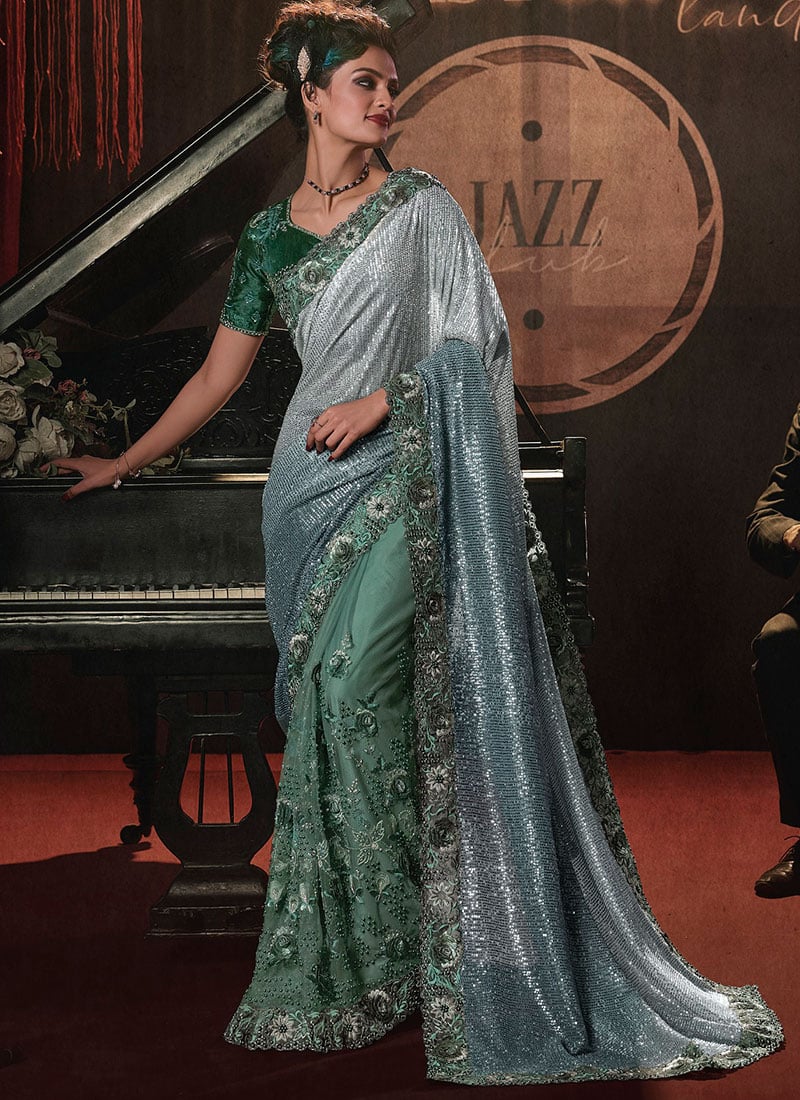 Multicolor Net Embroidered Saree Party Wear