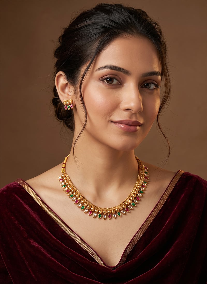 Multicolor Polki Necklace Set After Six Wear
