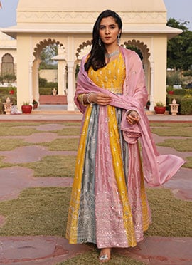 Multicolor Rangoli Silk Embroidered Sequins Anarkali Suit