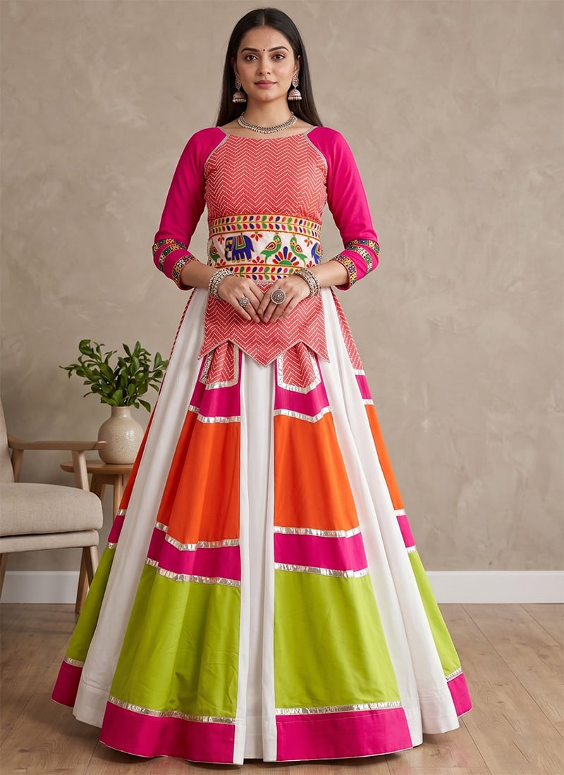 Multicolor Rayon Cotton Embroidered Mirror Work Navratri Indowestern Festive Wear