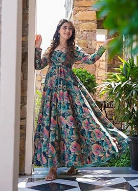 Multicolor Rayon Digital Print Anarkali Gown