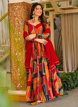 Multicolor Rayon Digital Print Anarkali Suit