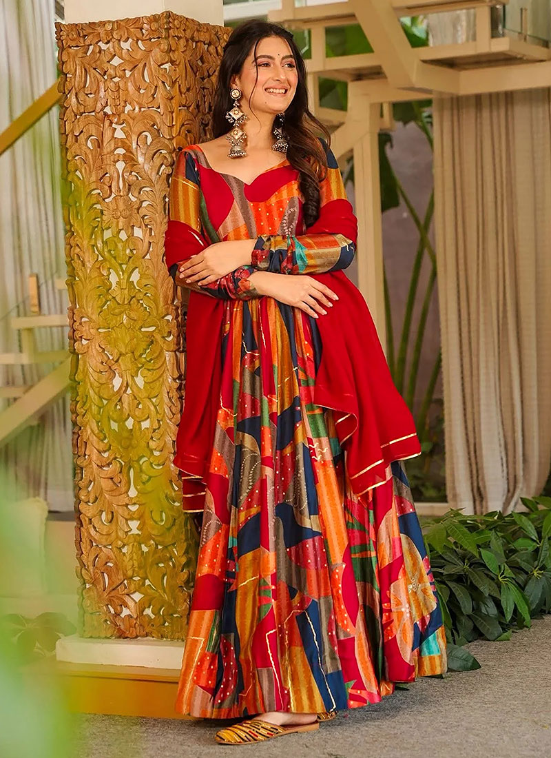 Multicolor Rayon Digital Print Anarkali Suit After Six Wear