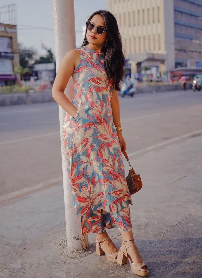 Multicolor Rayon Digital Print Indowestern Co ord Sets After Six Wear
