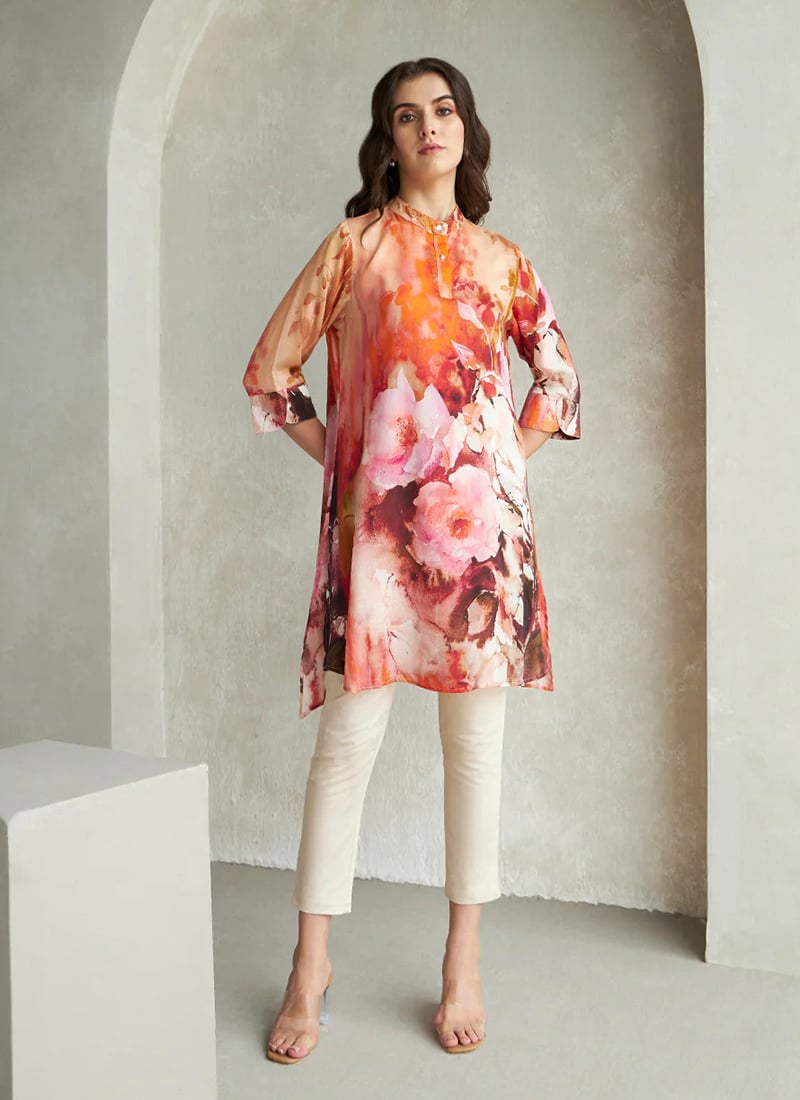 Multicolor Rayon Digital Print Short Kurti After Six Wear