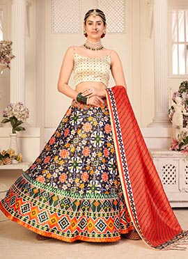 Multicolor Rera Silk Digital Printed Lehenga Choli