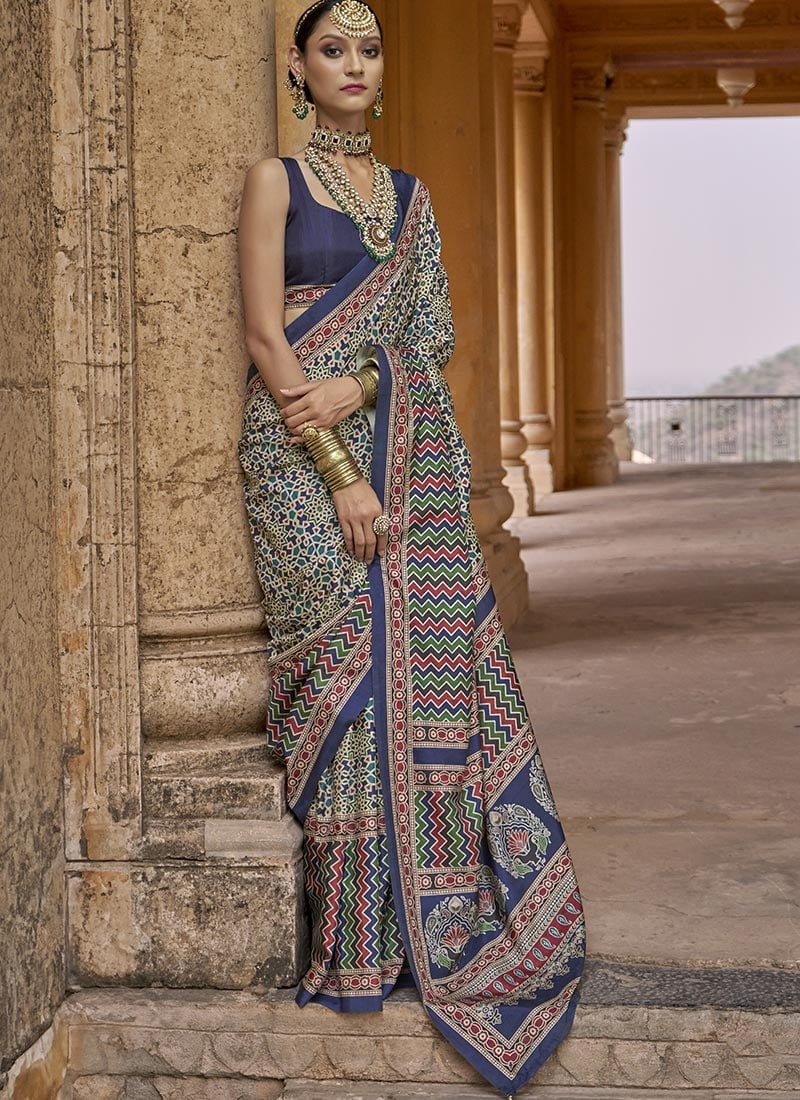 Multicolor Silk Ajrakh Print Saree After Six Wear