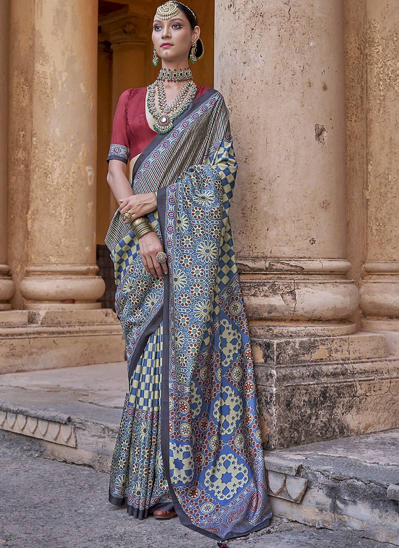 Multicolor Silk Ajrakh Print Saree After Six Wear