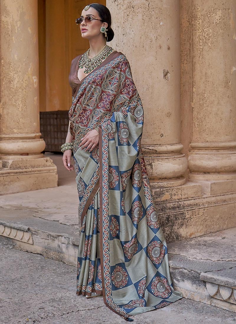 Multicolor Silk Ajrakh Print Saree After Six Wear