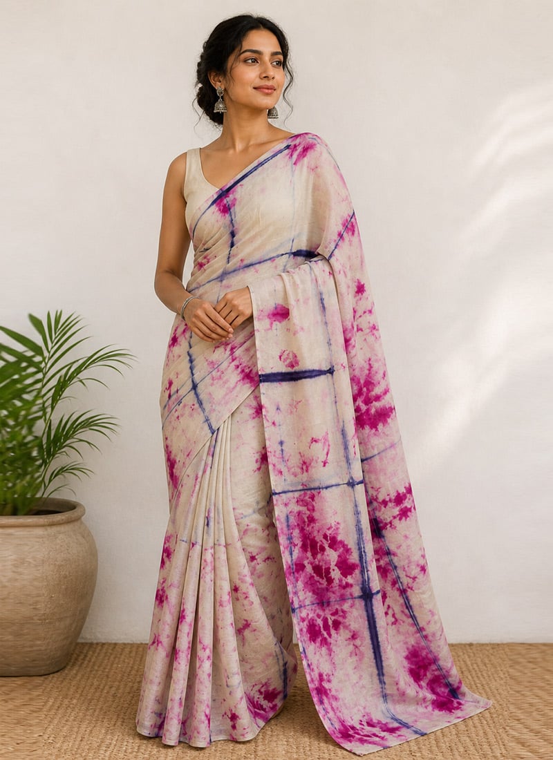 Multicolor Silk Blend Tie Dye Saree After Six Wear