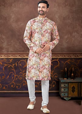 Multicolor Silk Digital Print Kurta Pyjama