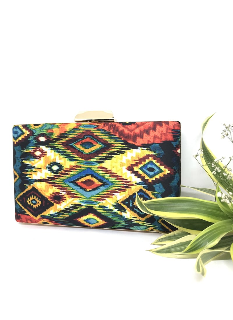 Multicolor Silk Digital Print Stunning Clutch After Six Wear